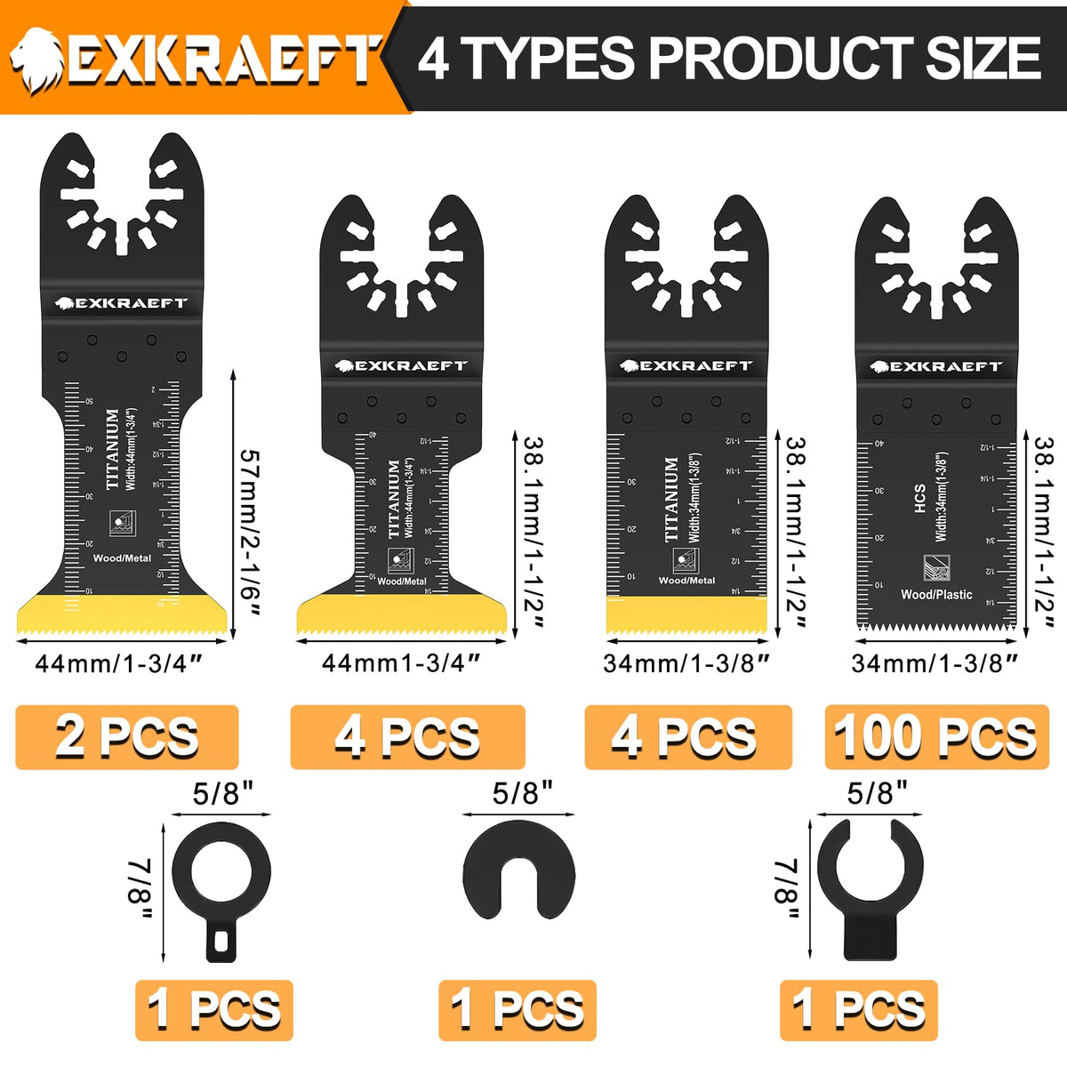 EXKRAEFT titanium-coated blades close-up showing heat resistance for metal and wood