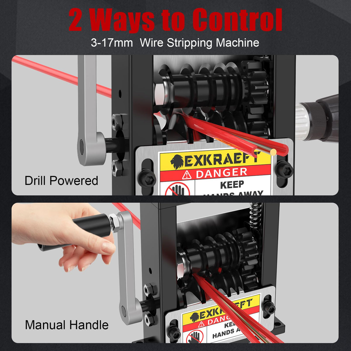 EXKRAEFT Wire Stripper features 6 feed channels for handling multiple wire sizes.