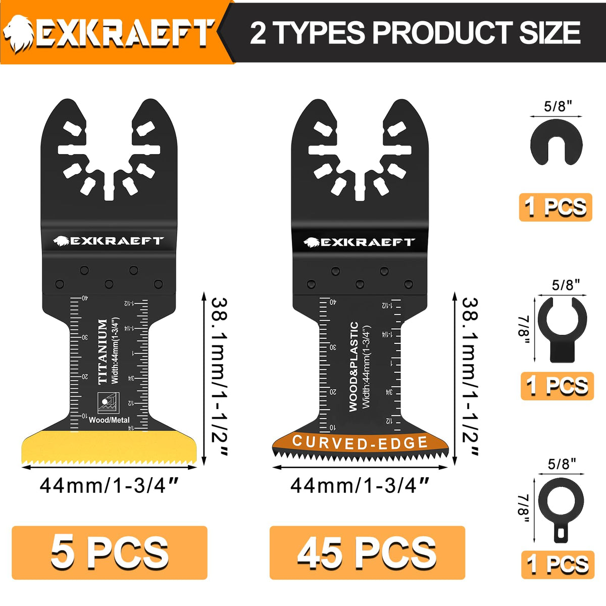 EXKRAEFT wood-cutting blade with curved edge for clean trims.
