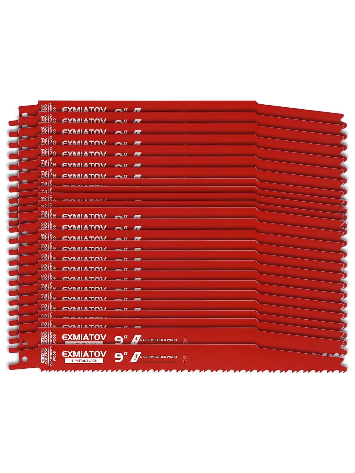 EXMIATOV 25-pack 9-inch blades in a case for versatile wood cutting.