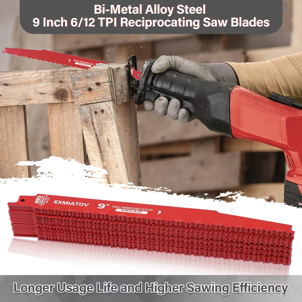 EXMIATOV 6/12 TPI blades cutting nails and embedded wood scenarios.
