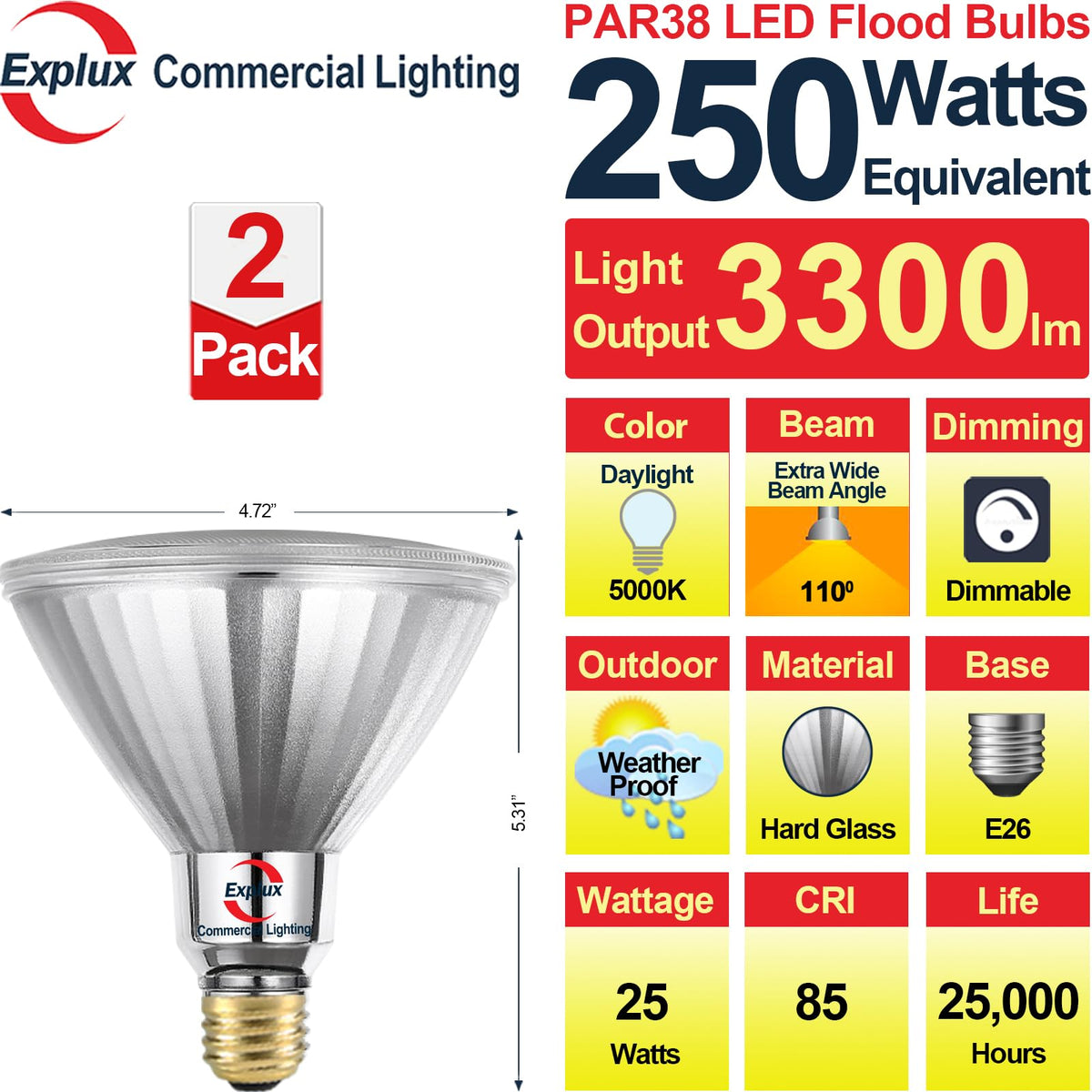 Explux PAR38 LED flood light dimmable with wide 110 degree beam