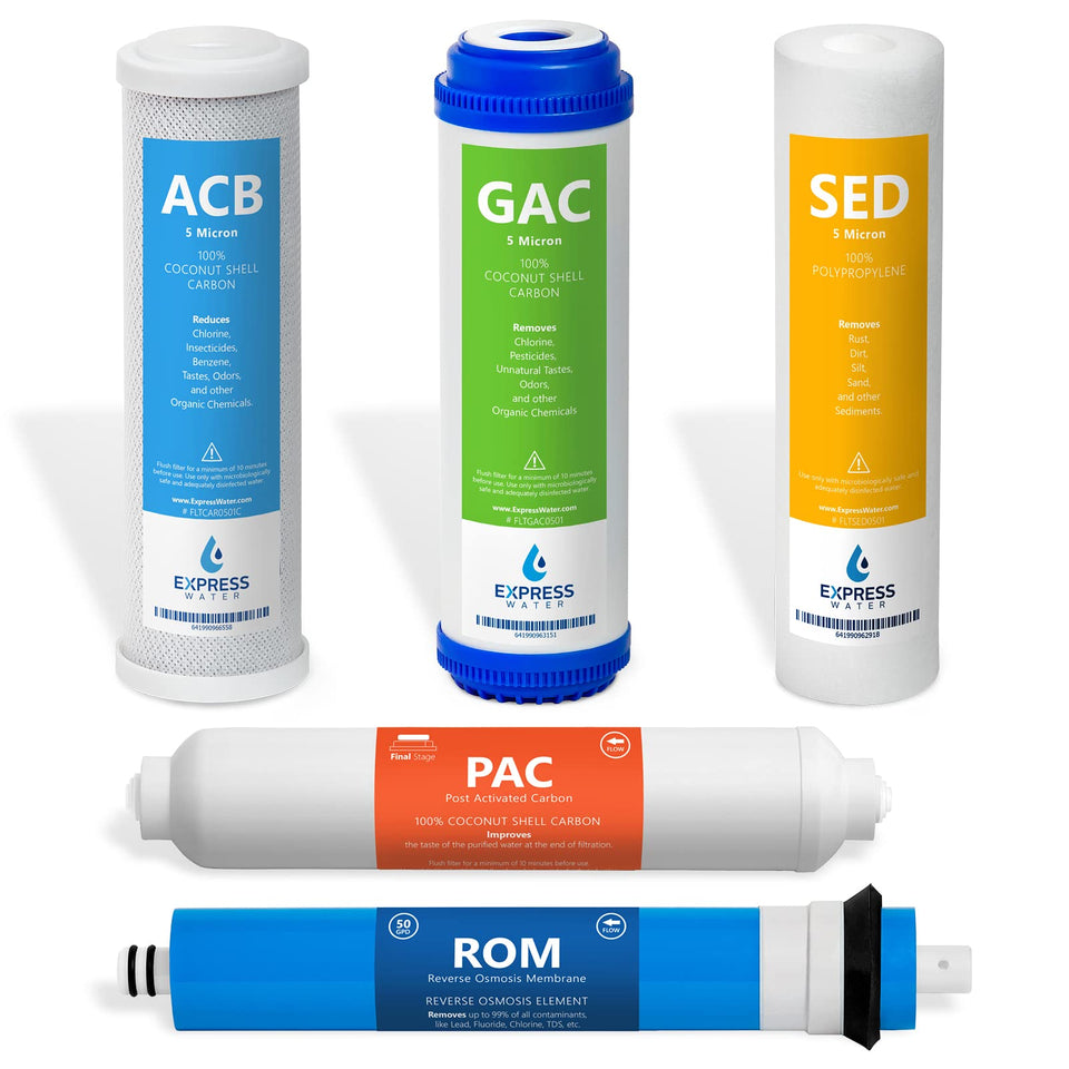 Express Water CSGIM5 filter set with five filters for reliable home water purification.