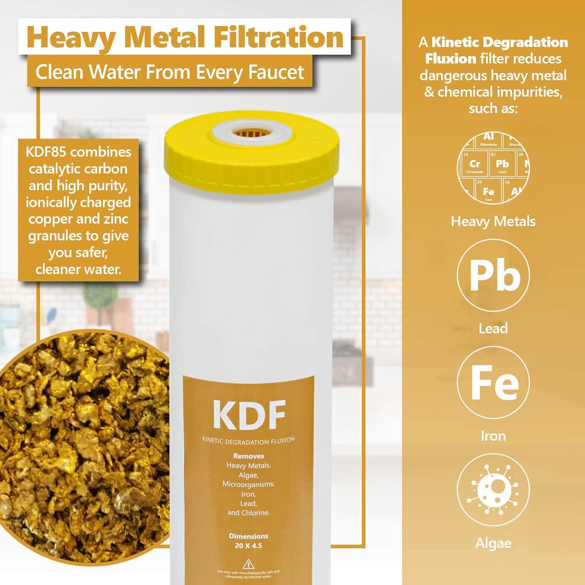 Express Water KDF filter module highlighted for heavy metal reduction potential.