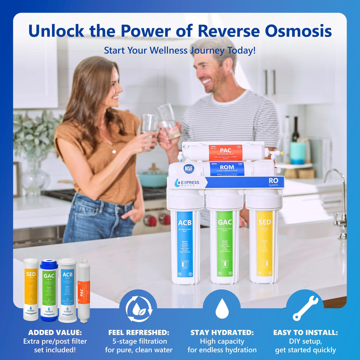 Under-sink compact design of the RO5DX fits tight kitchens