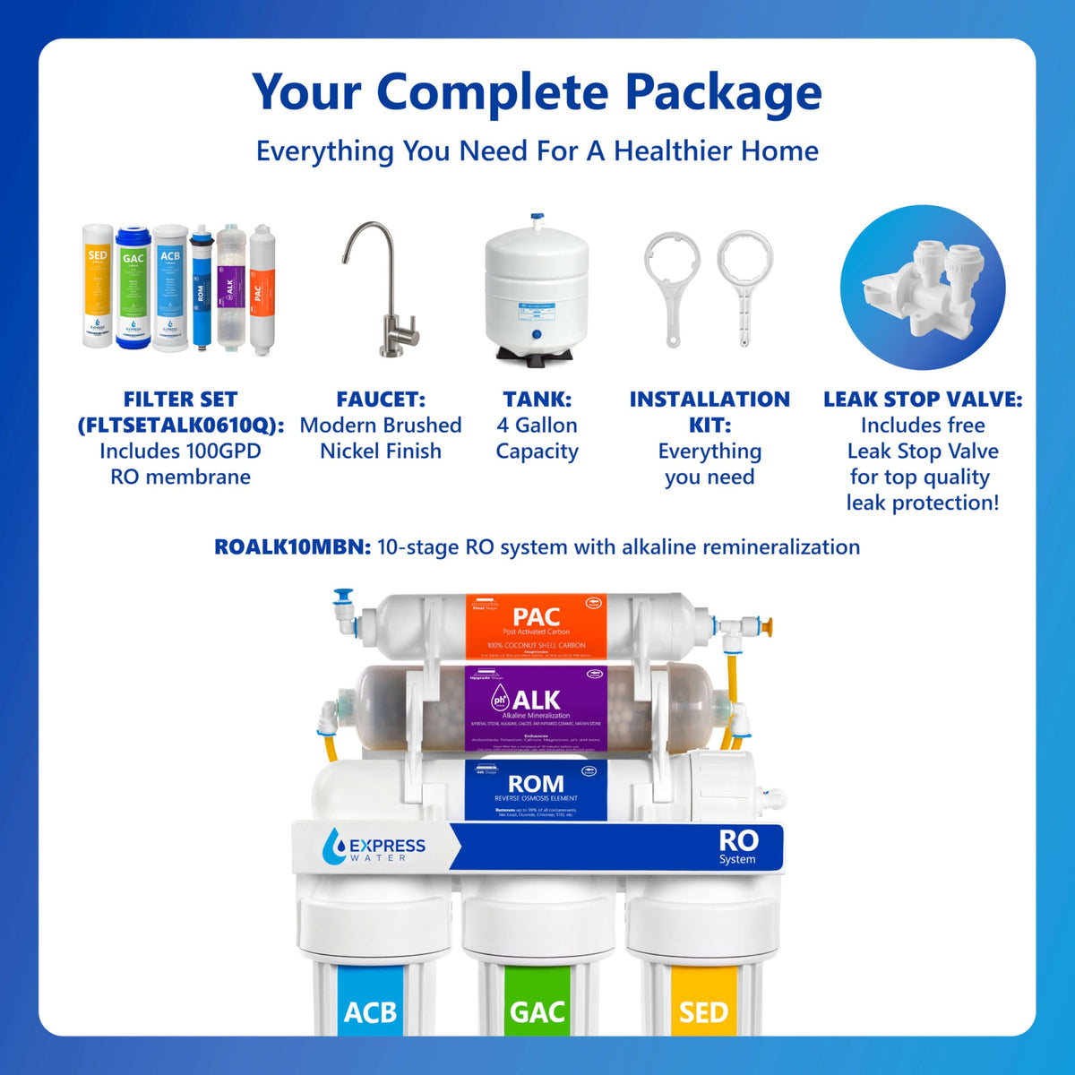 Express Water ROALK10MBN 100 GPD flow supports family use