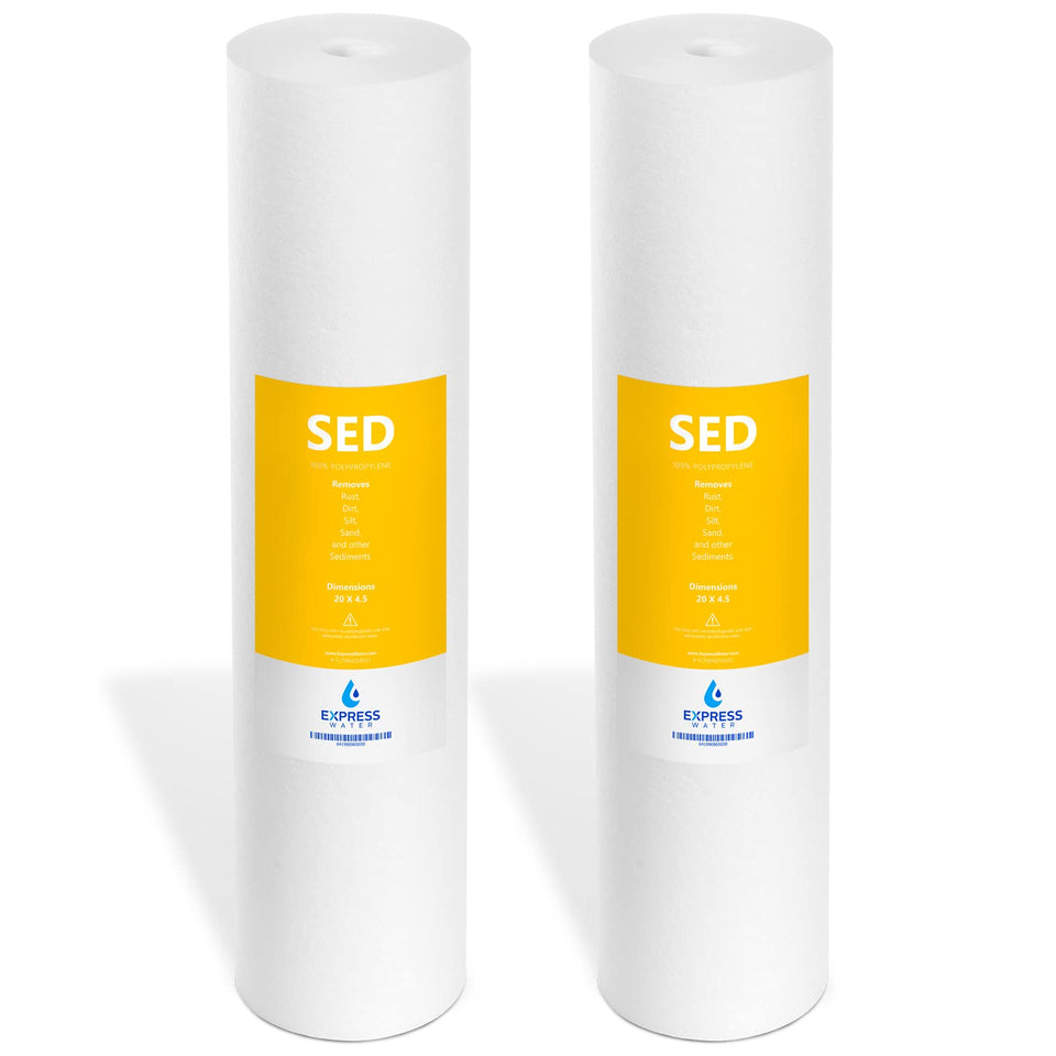 Express Water sediment replacement filter cartridge, 4.5x20, reduces dirt and rust in household water.