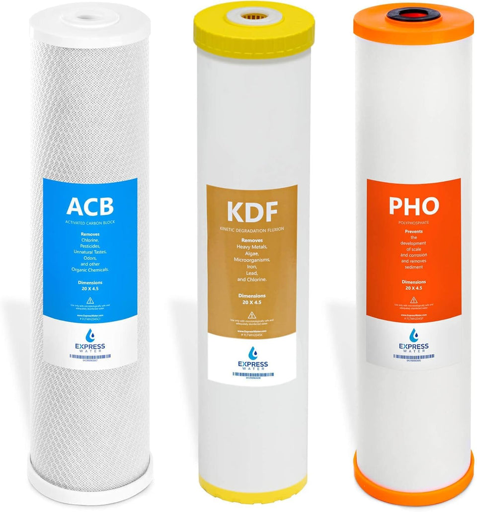 Express Water whole-house filter set packaging ready for easy replacement.