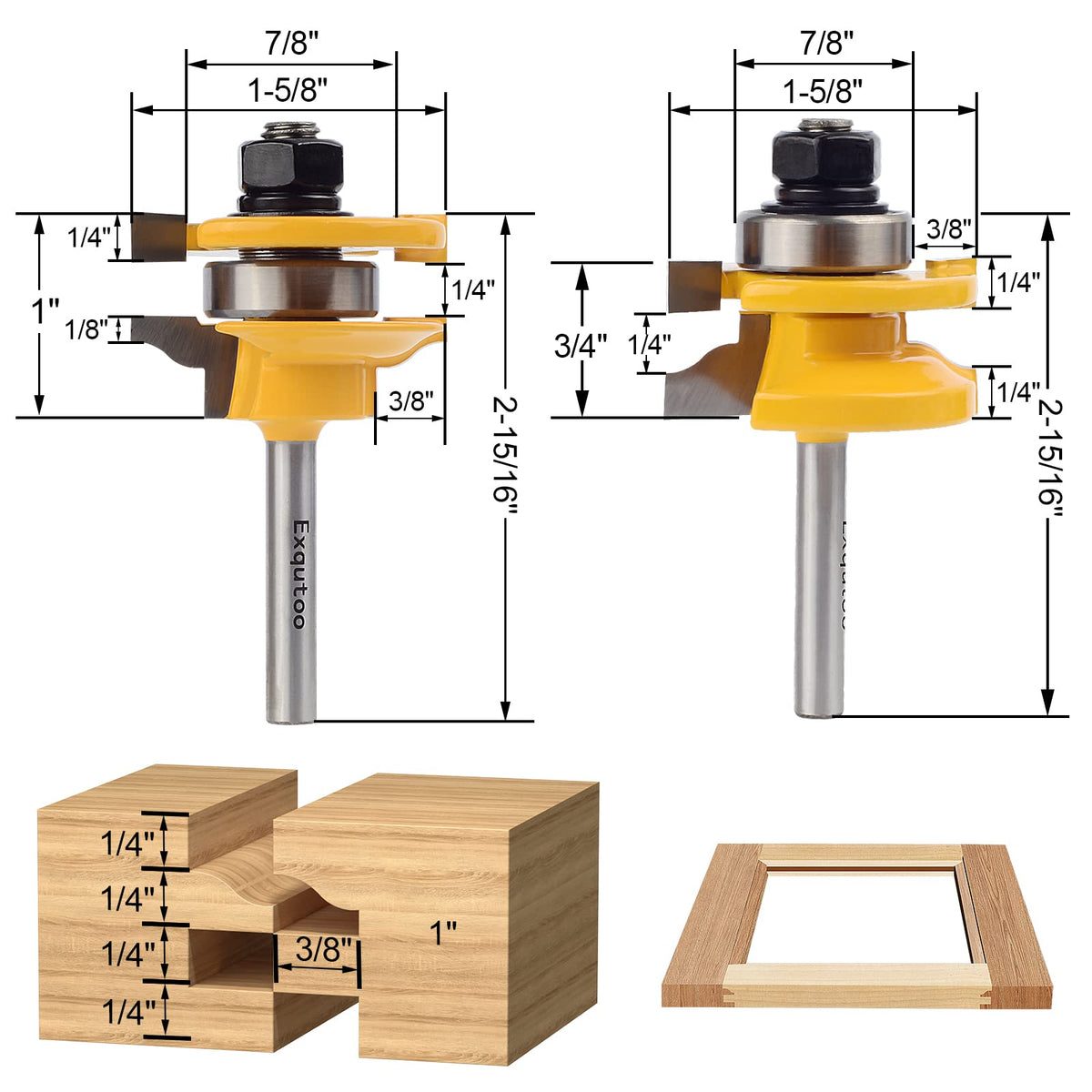 Exqutoo carbide router bits set for durable wood cuts
