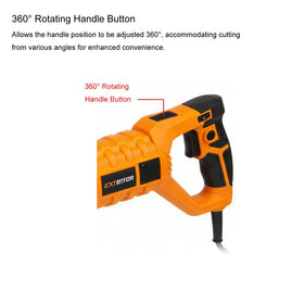 Extbtfor 7Amp reciprocating saw with rotating handle enables multi-angle control during projects