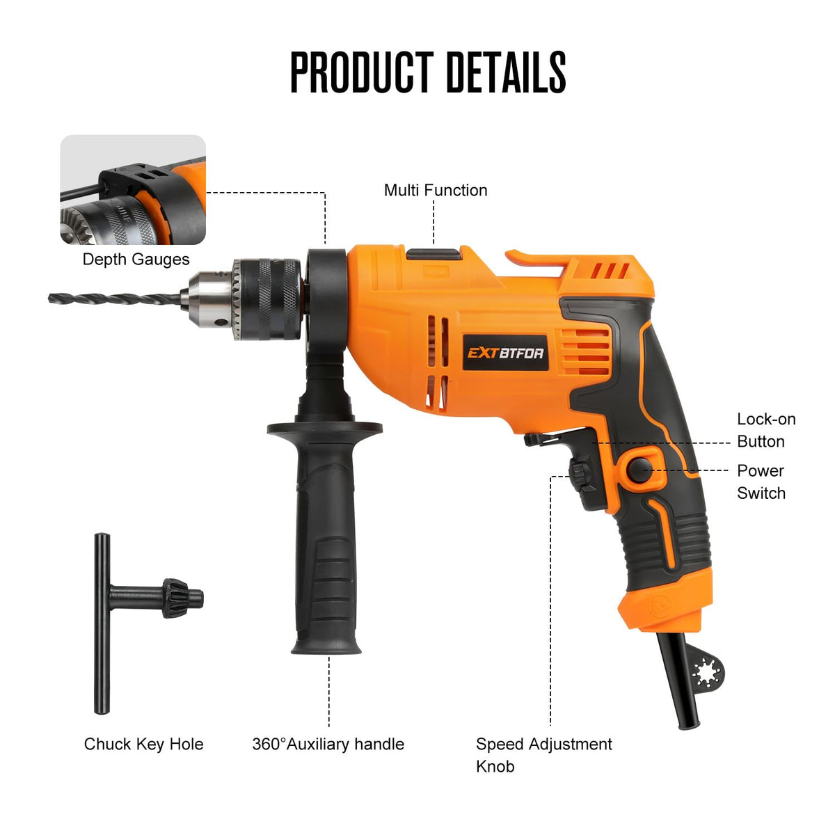 Extbtfor hammer drill chuck close-up displaying 1/2-inch capacity