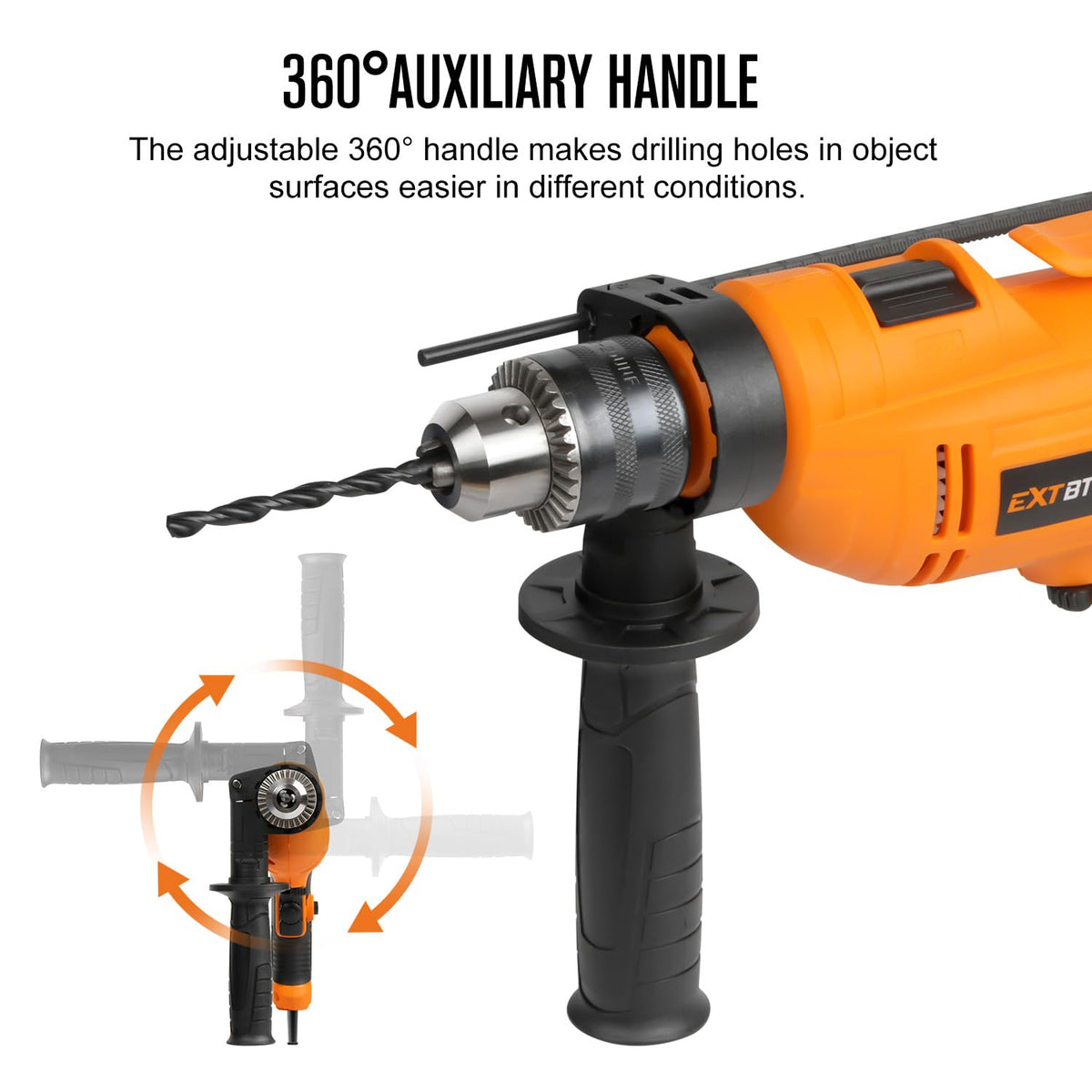 Extbtfor hammer drill working with wood for precise hole placement