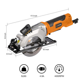 Extbtfor mini circular saw demonstrating wood cutting capability
