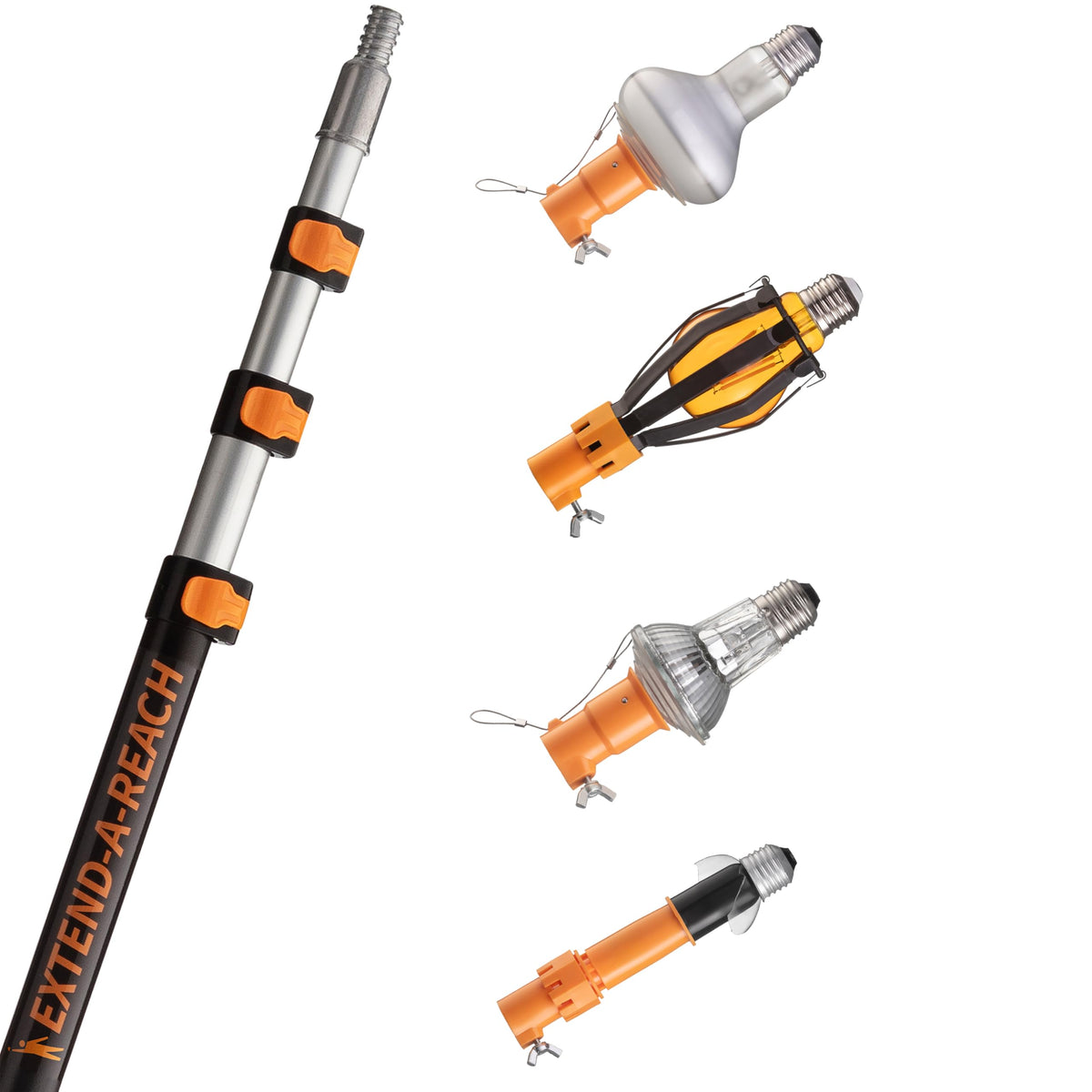 EXTEND-A-REACH 20ft lightbulb changer pole extended for high ceilings, safer bulb access.