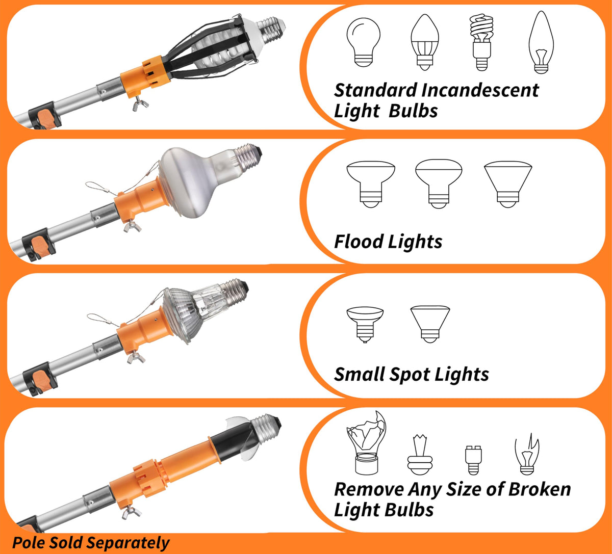 EXTEND-A-REACH suction cup 2.5-inch grips bulbs securely for safe removal.