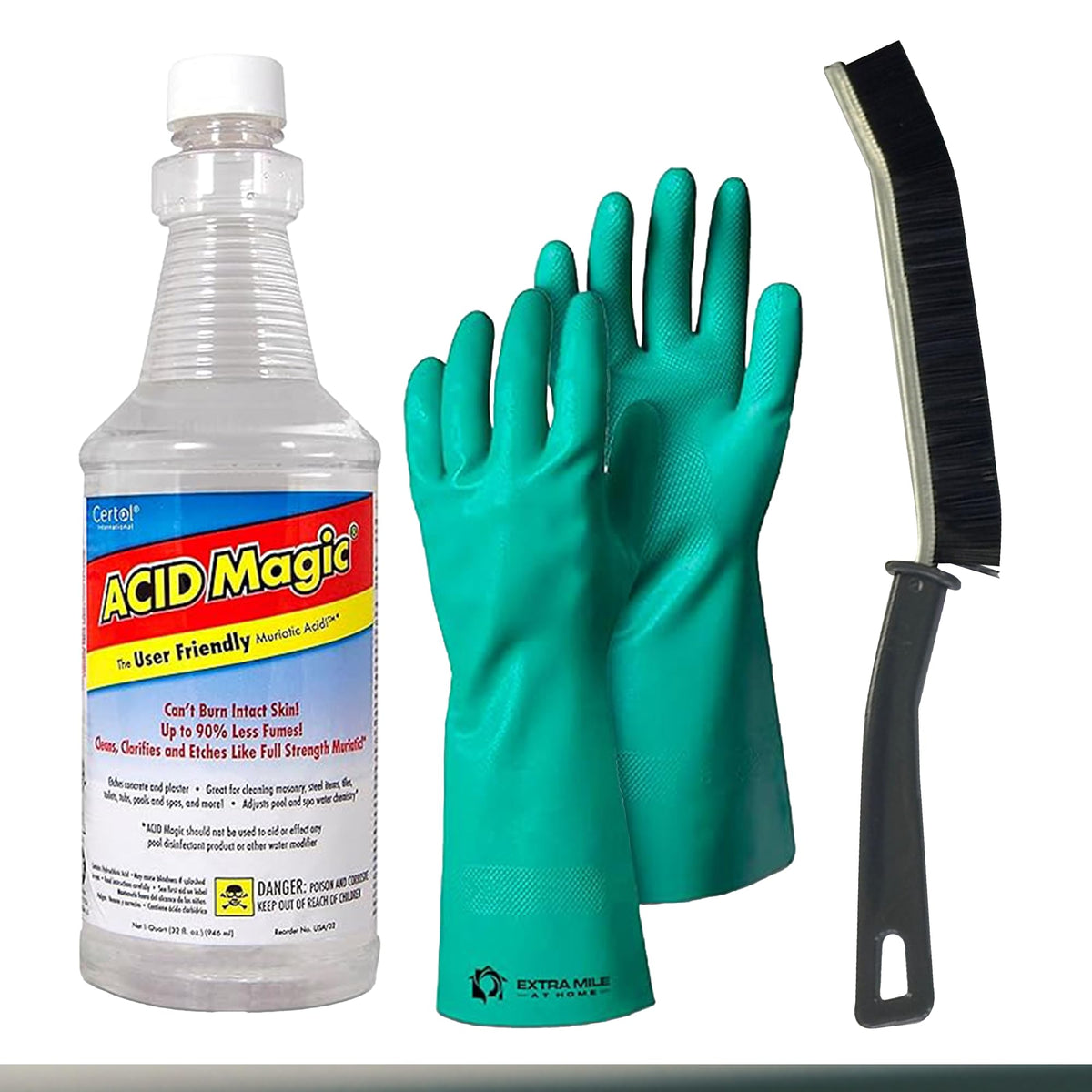 Extra Mile at Home Acid Magic 32 oz bottle ready for grout cleaning on tile.