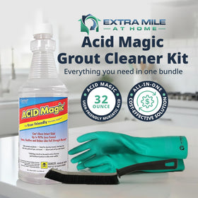 Heavy-duty gloves from the kit protect hands during cleaning tasks.