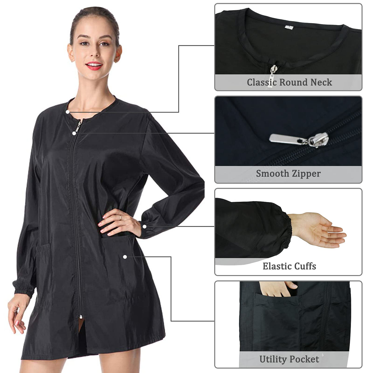 Exttlliy polyester smock back view highlighting durable water-repellent fabric in action
