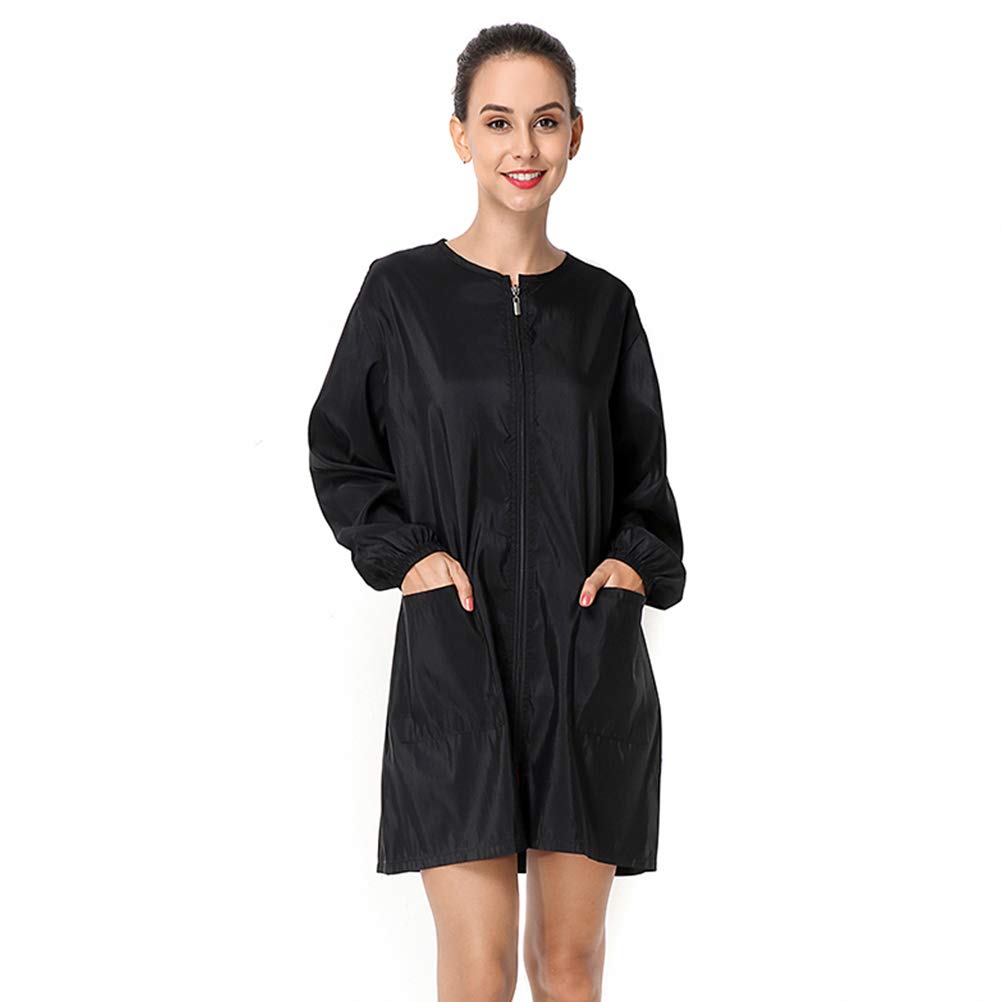 Exttlliy polyester smock front view showing lightweight comfort for long salon days