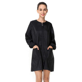 Exttlliy polyester smock front view showing lightweight comfort for long salon days