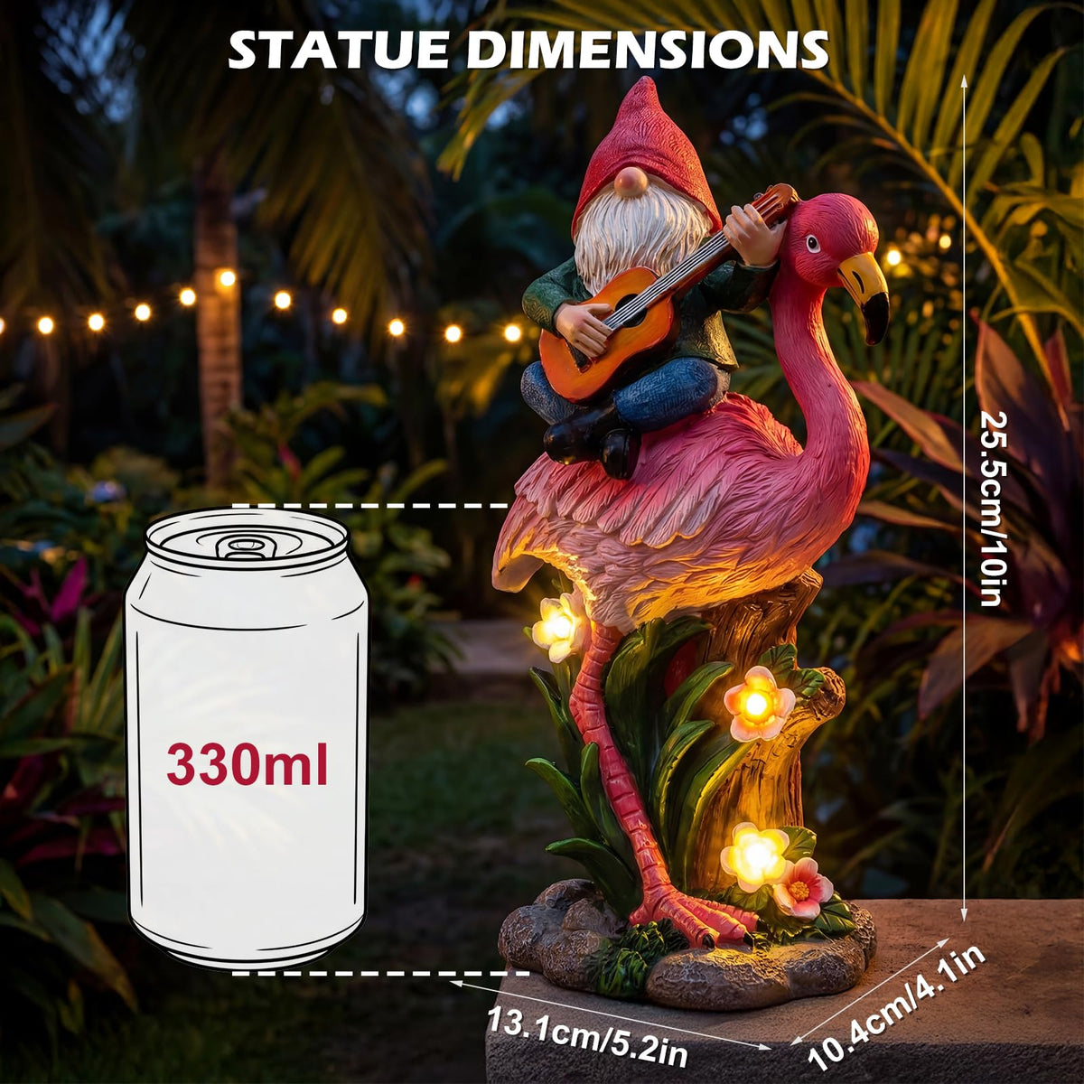 EXYGLO gnome strumming guitar for playful garden decor