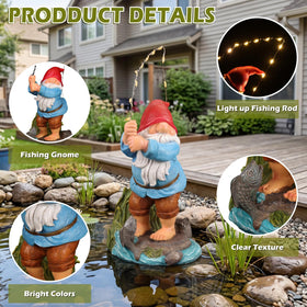 EXYGLO gnome on porch lights up evenings, inviting friendly curiosity.