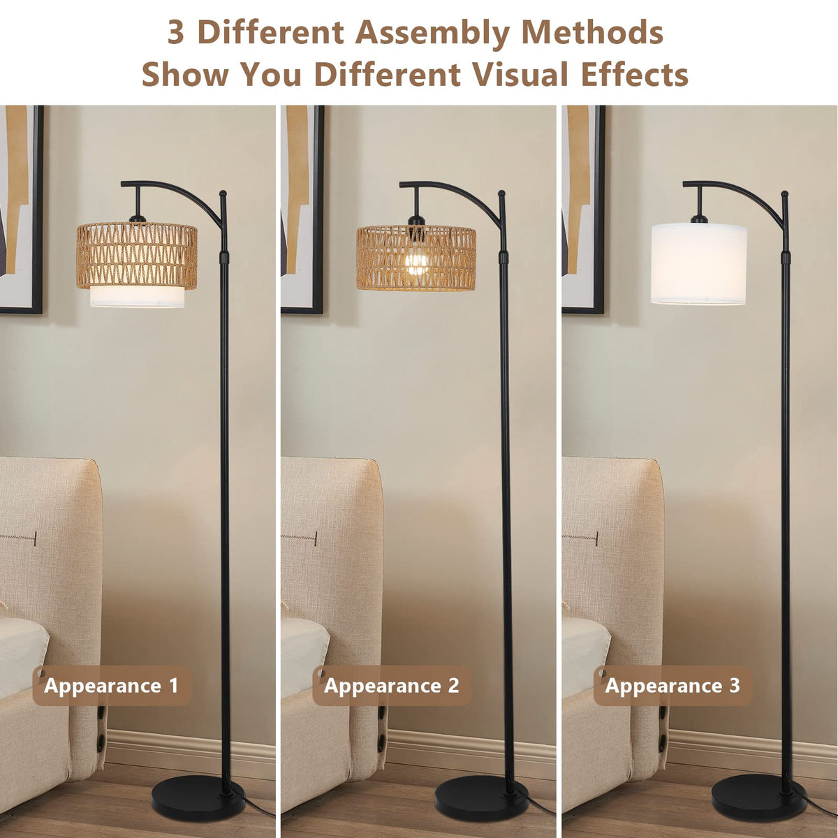 Eyassi Arc Floor Lamp color temperature adjustment from warm to cool light
