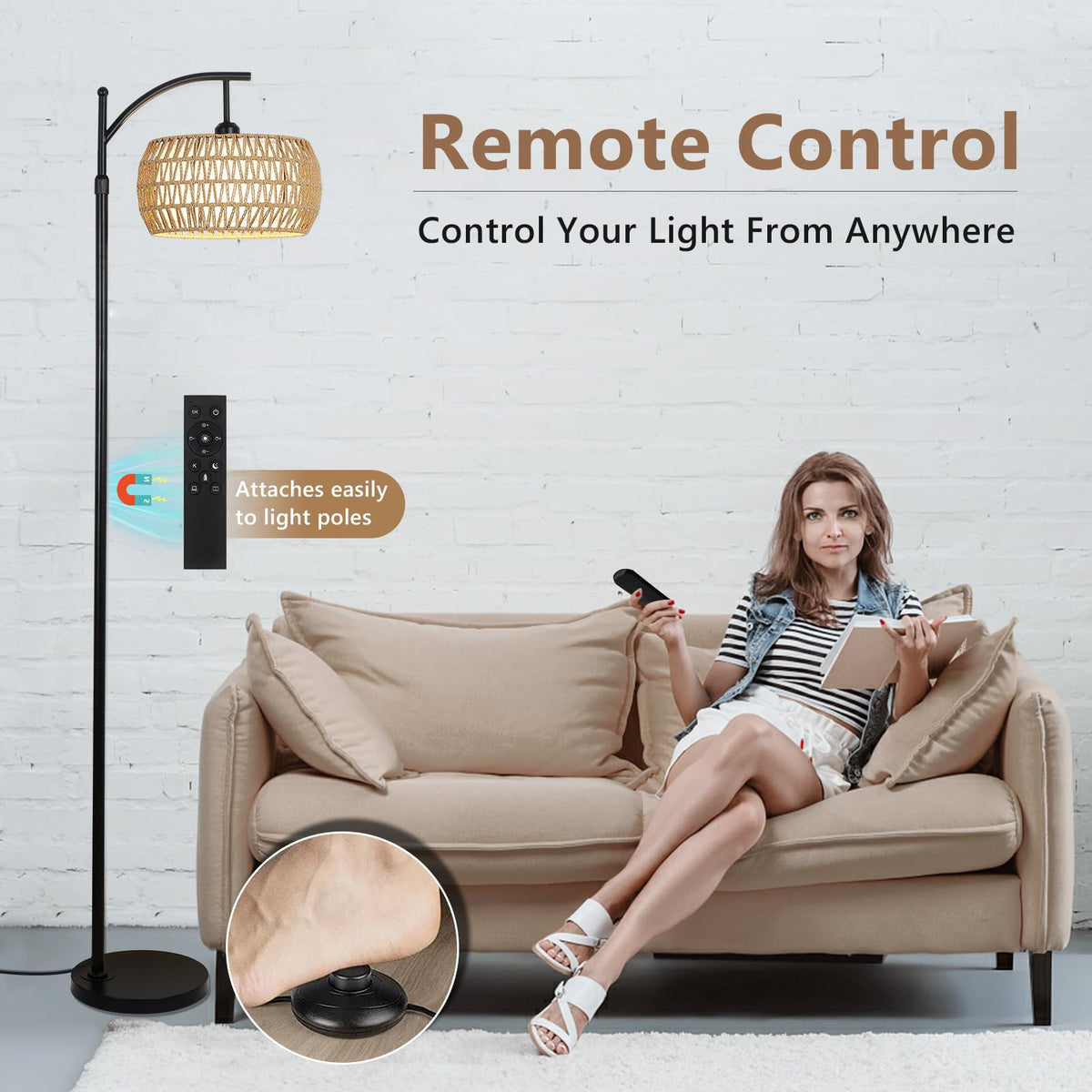 Eyassi Arc lamp offers 3 color temperatures for warm to cool ambiance.