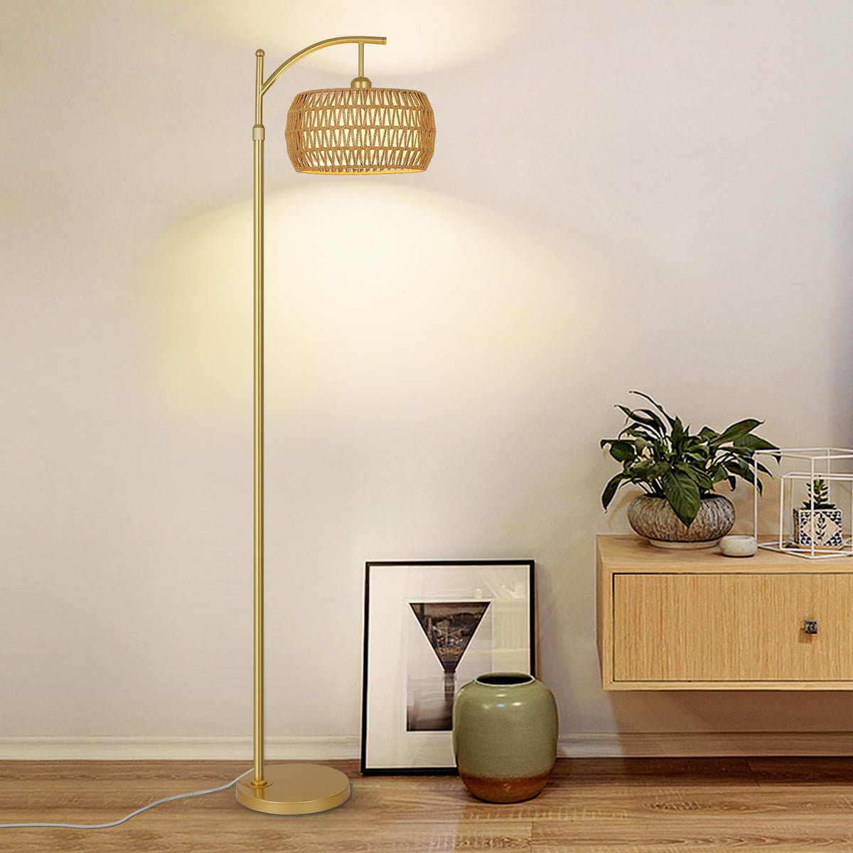 eyassi Arc Floor Lamp comes with a 7.4ft cord for flexible placement.