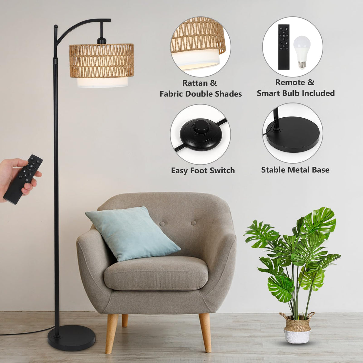 Eyassi Arc Floor Lamp dimmable brightness for tailored ambience