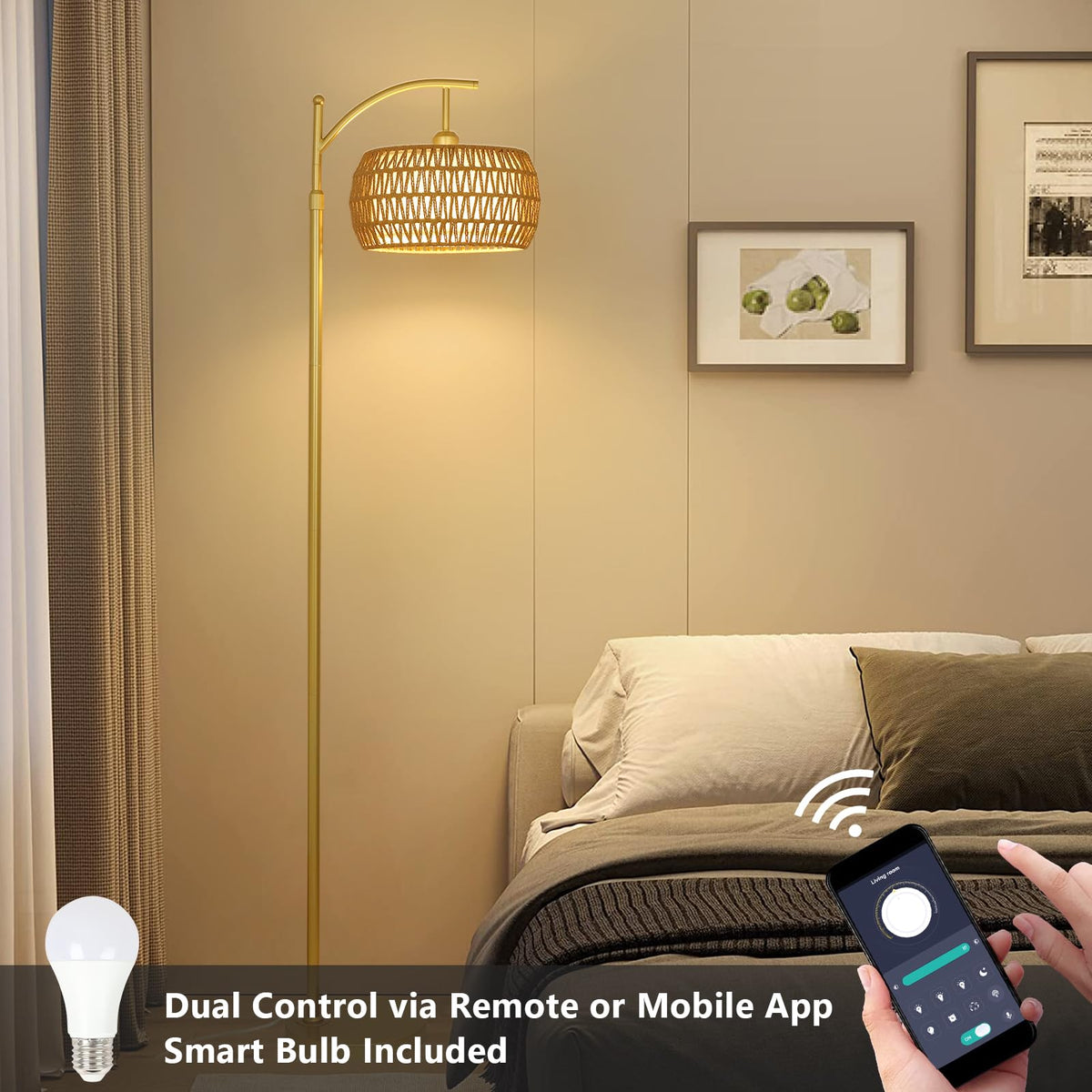 eyassi Arc Floor Lamp height-adjustable pole for customizable setup.