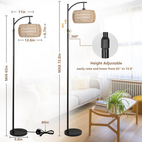 Eyassi Arc lamp height adjusts from 65 to 72.8 inches for flexible setup.