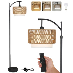 Eyassi Arc Floor Lamp with rattan shade for warm, cozy living spaces