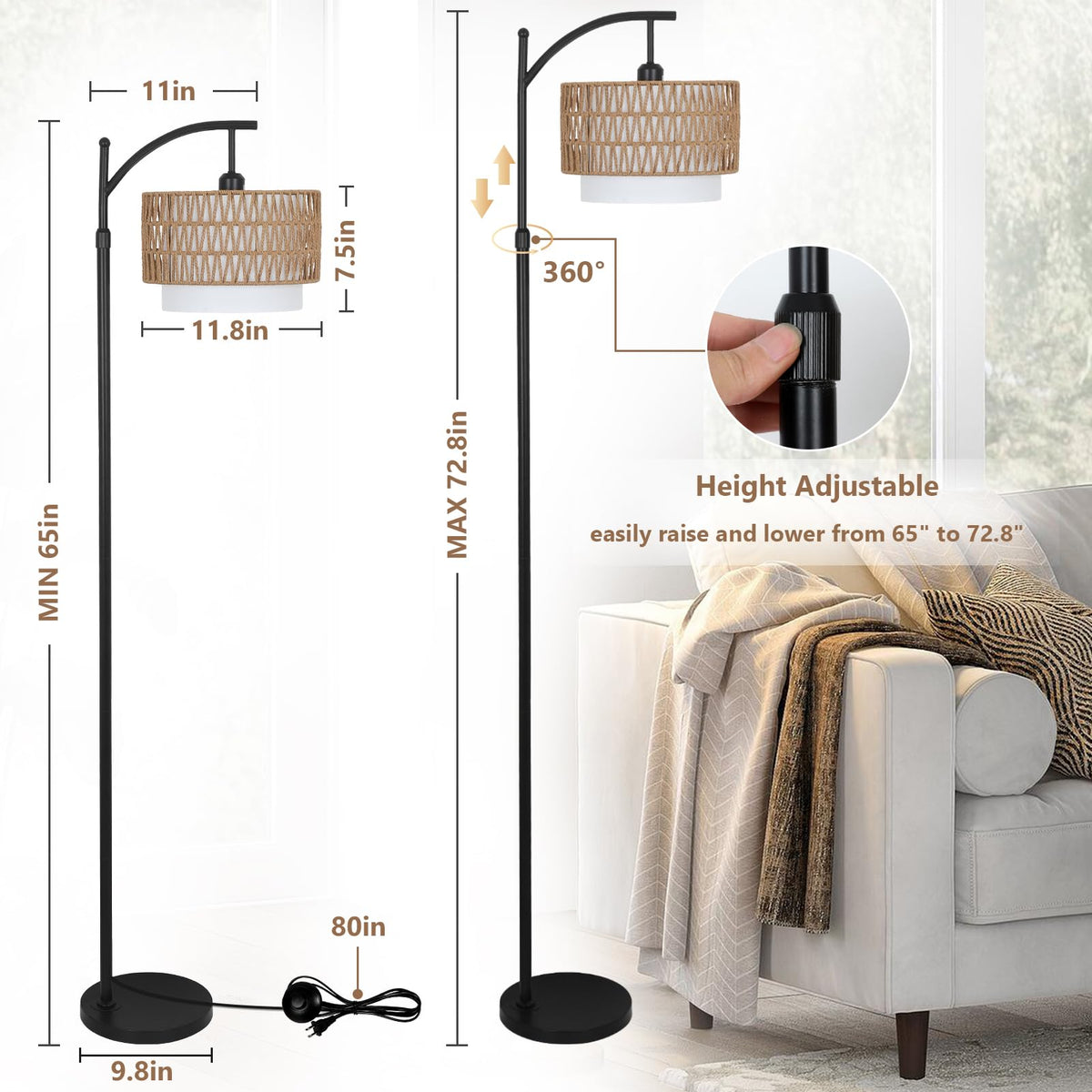 Eyassi Arc Floor Lamp remote control enabling easy brightness and color changes