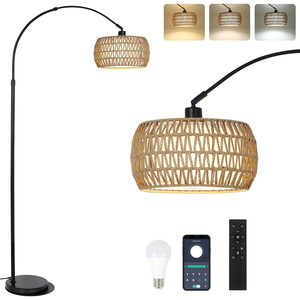Eyassi Arc floor lamp with remote control for easy lighting adjustments