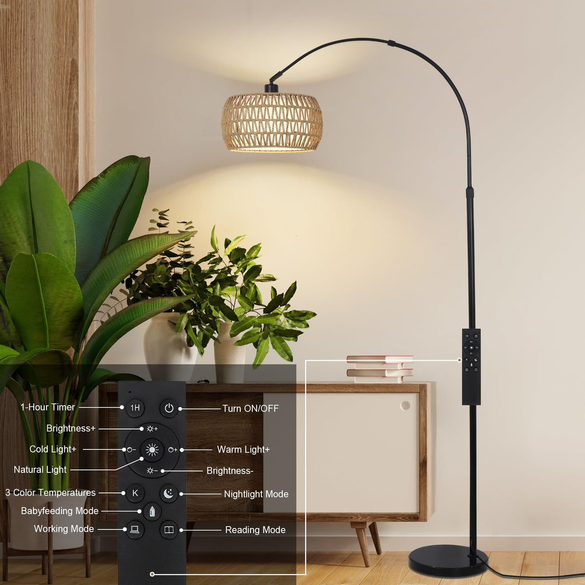 Eyassi Arc lamp slim profile saves space in living rooms