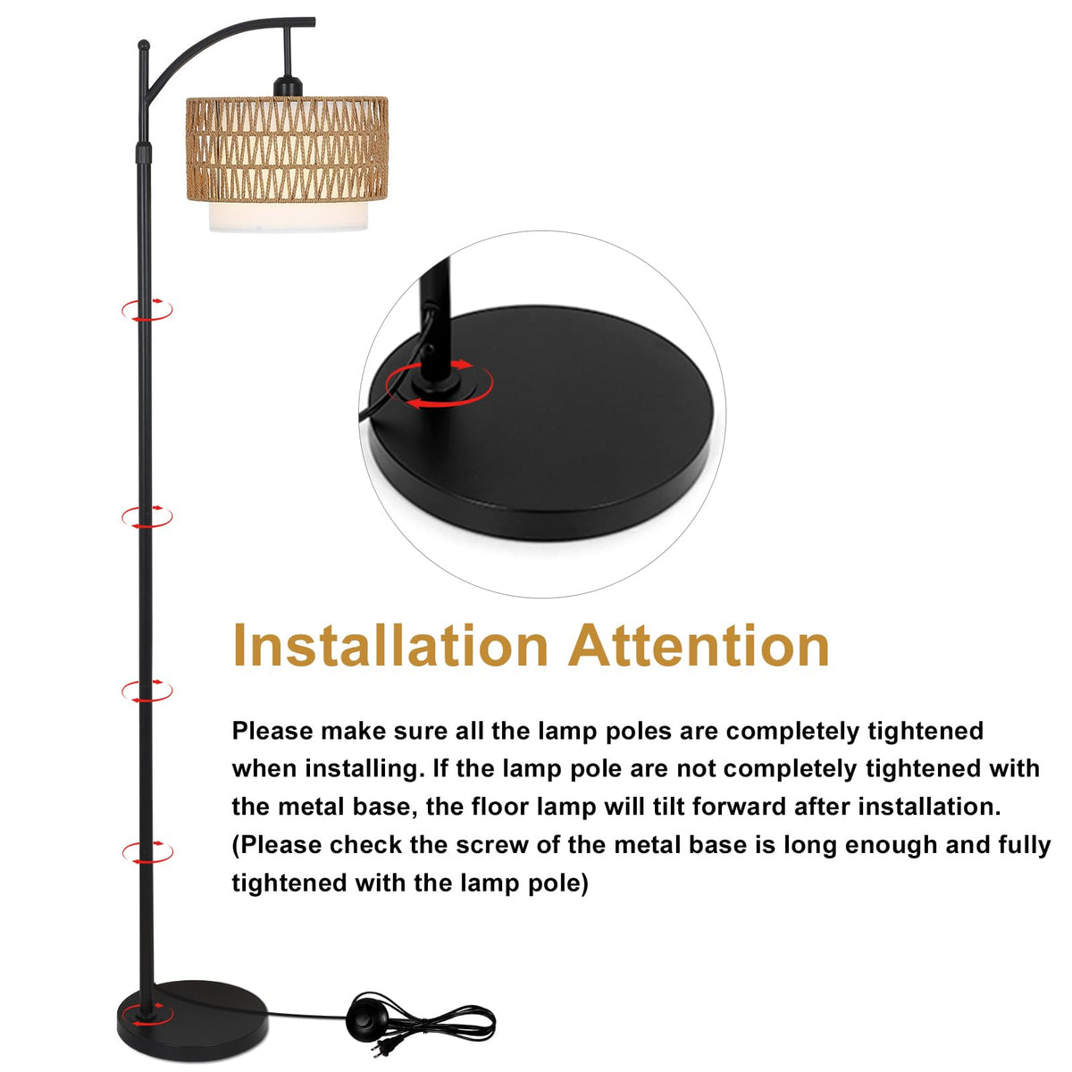 Eyassi Arc Floor Lamp with a stable base for safety around kids and pets