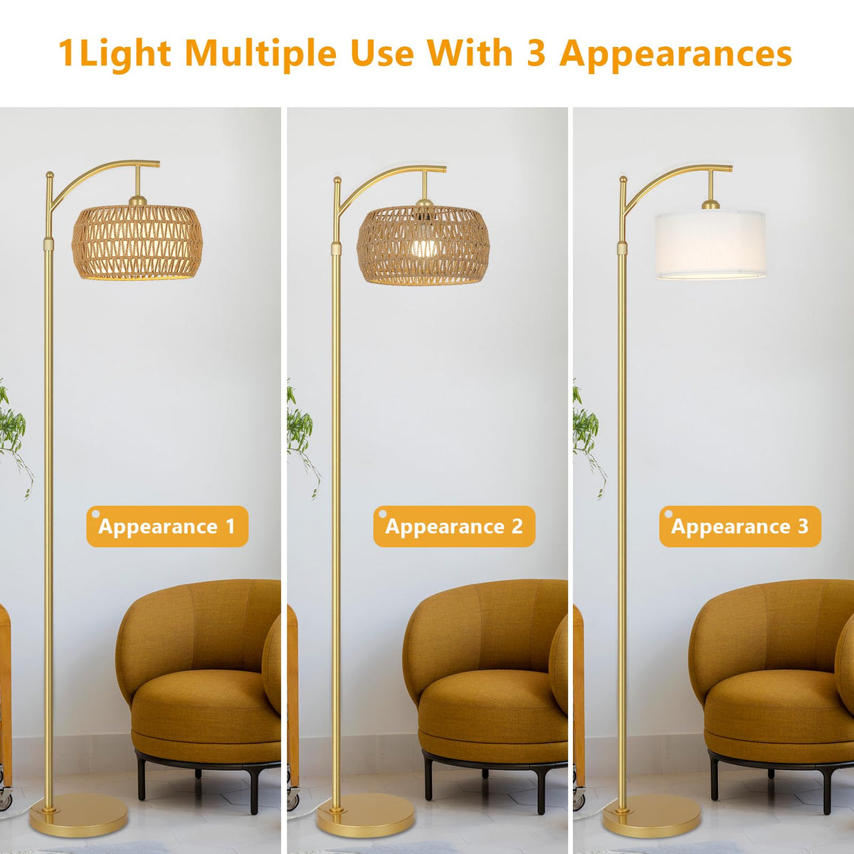 eyassi Arc Floor Lamp sturdy metal base resists tipping.