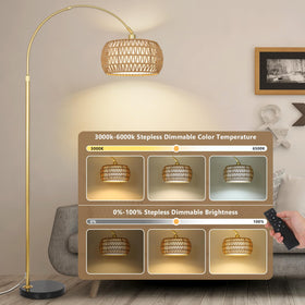Eyassi arc floor lamp demonstrates dimmable brightness for relaxing evenings