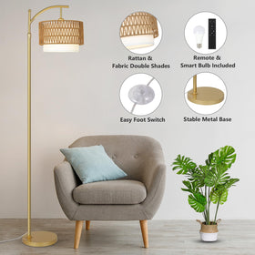 Eyassi Gold Floor Lamp dimmable LED glow for mood lighting.
