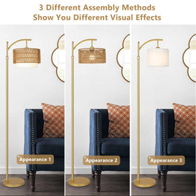 Eyassi Gold Floor Lamp fabric shade adds soft ambient light.