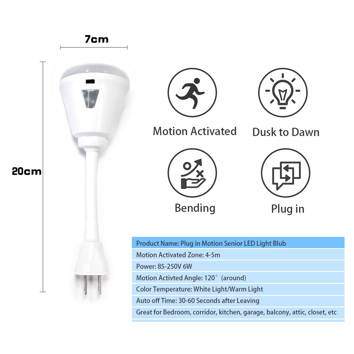 Eyesfon metal-plastic build delivers durable plug-in lighting for daily use.