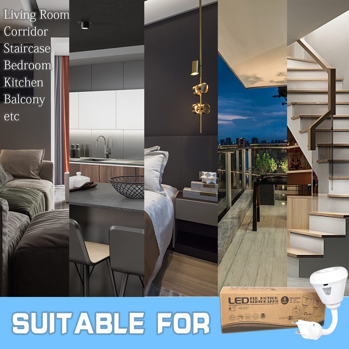 Eyesfon motion-detecting night light activates on movement for energy-saving illumination.