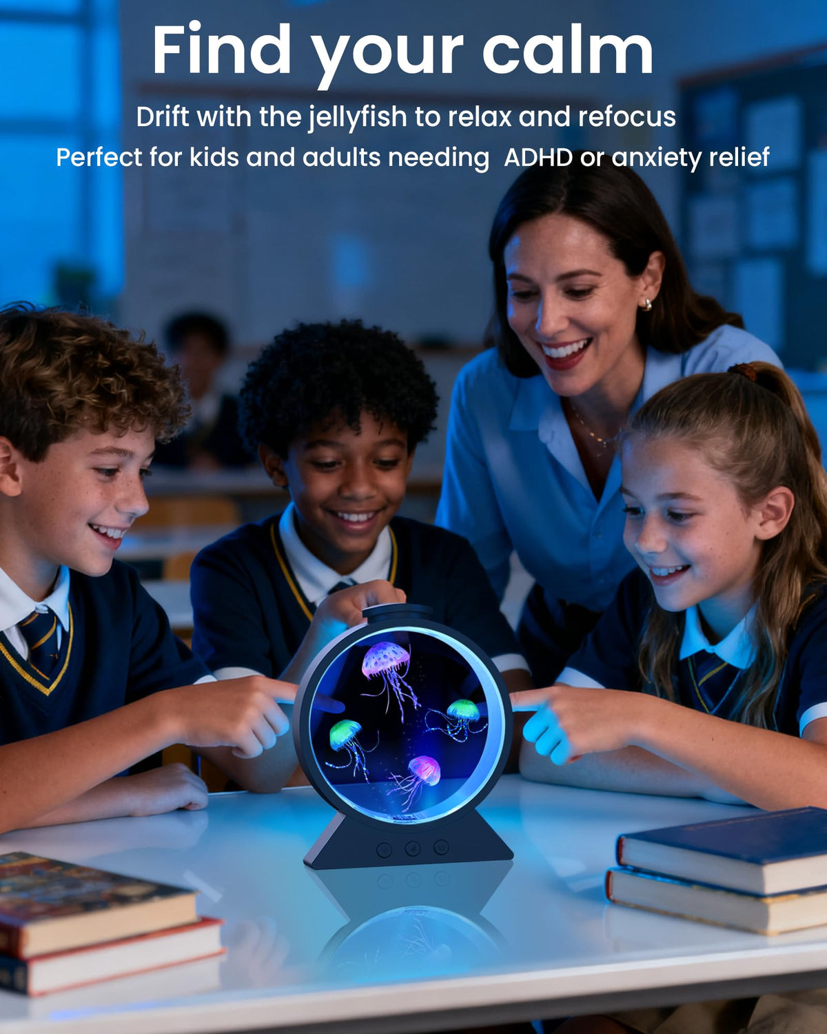 Eyesound Jellyfish Lamp breathing gradient mode creates gentle ambience for focus.