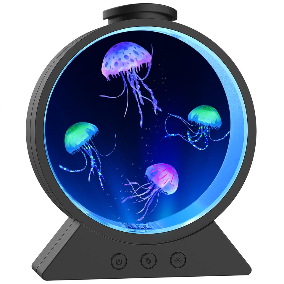 Eyesound Jellyfish Lamp front view showing soothing aquatic motion for relaxation at home.