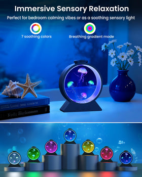 Eyesound Jellyfish Lamp side view highlighting compact design for desk or nightstand.