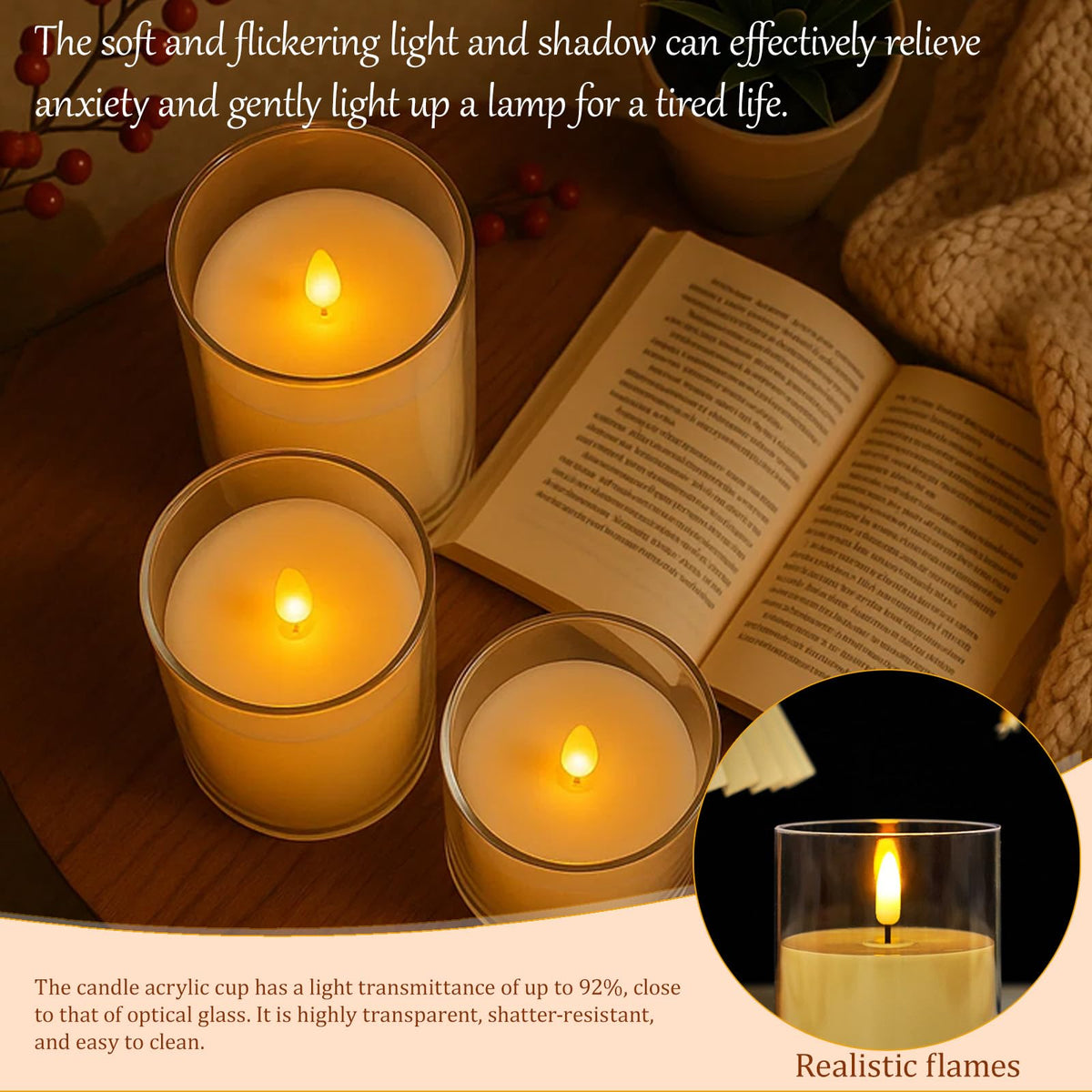 Eynshoo candles on mantel provide warm ambience in the living room