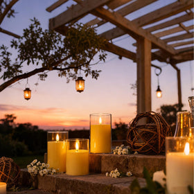 Eynshoo LED candles on TV stand offer safe, ambient lighting