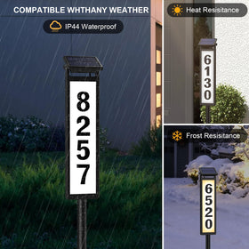Eyrosa address sign stakes demonstrate easy installation outdoors.