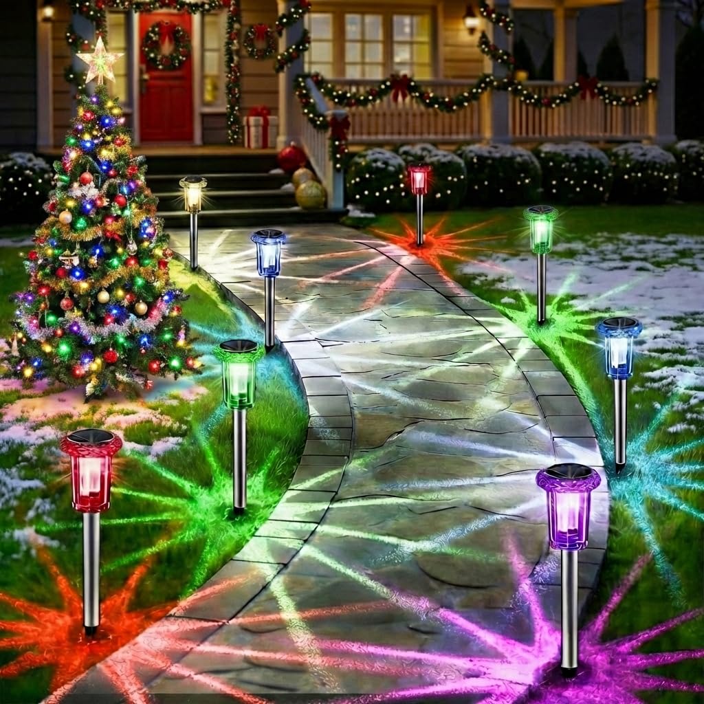 Eyrosa backyard ambience lighting along walkway improves curb appeal after dark.